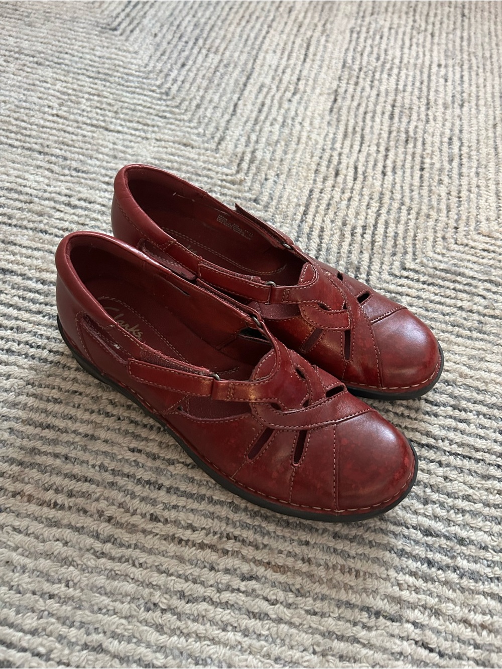 Clarks Bendables Nikki Regatta Red Woven Leather Flats Comfort Loafers 8.5